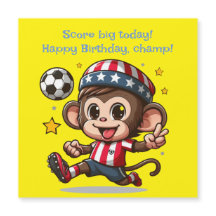 Cute Happy Monkey Soccer Player Magnetic Card