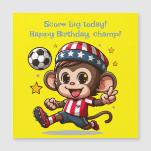 Cute Happy Monkey Soccer Player Magnetic Card