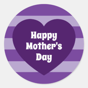 Cute Happy Mother's Day Dark Purple Heart Simple Classic Round Sticker