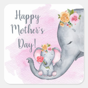 Cute Happy Mother's Day Elephant Square Sticker
