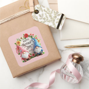 Cute Happy Mother's Day gnomes Square Sticker