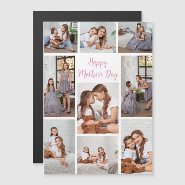 Cute Happy Mother's Day Photo Collage Magnet Card (Front/Back)