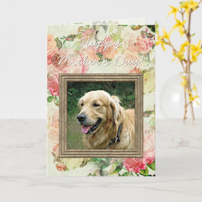 Cute Happy Mothers or Fathers Day with Dog Photo Card (Yellow Flower)