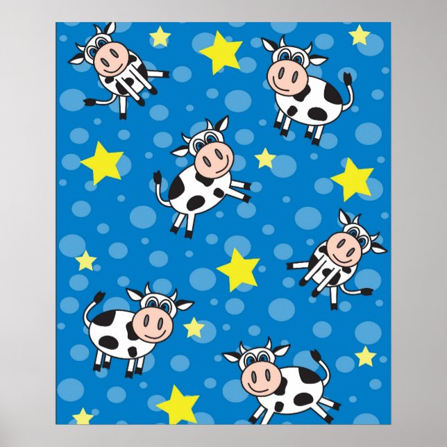 Cute Happy Mr. Cow Print - Blue (Front)