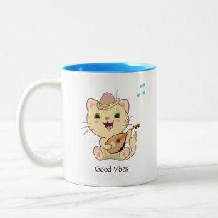 Cute Happy Musical Ginger Tabby Cat  Two-Tone Coff Two-Tone Coffee Mug