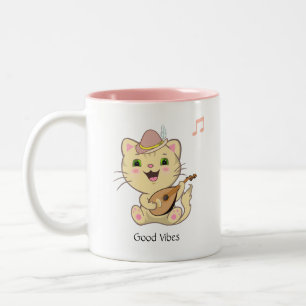 Cute Happy Musical Ginger Tabby Cat  Two-Tone Coffee Mug