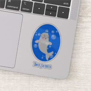 Cute happy narwhal bubbles cartoon illustration