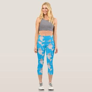 Cute happy narwhal bubbles cartoon illustration capri leggings