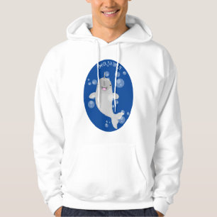 Cute happy narwhal bubbles cartoon illustration hoodie