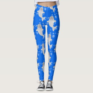 Cute happy narwhal bubbles cartoon illustration leggings