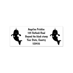 Cute happy narwhal bubbles cartoon illustration rubber stamp
