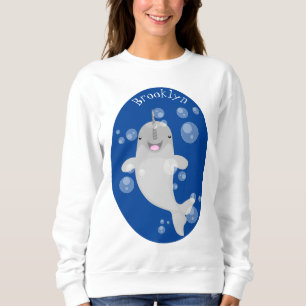 Cute happy narwhal bubbles cartoon illustration sweatshirt