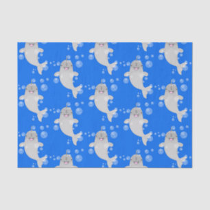 Cute happy narwhal bubbles cartoon illustration tissue paper
