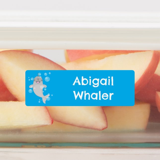 Cute happy narwhal bubbles cartoon personalised (Affixed)