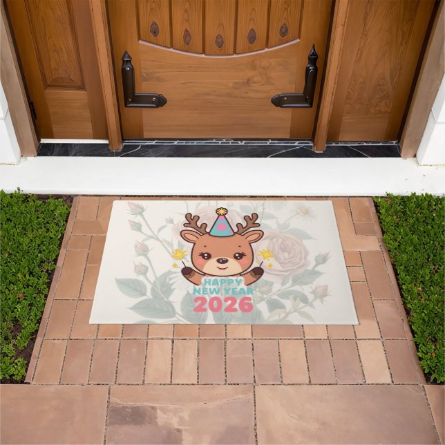 cute happy new year 2026 welcome door mat (Outdoor)