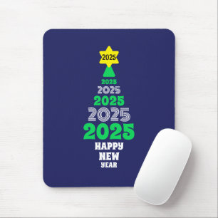 Cute Happy New Year Green and White Tree Novelty` Mouse Mat
