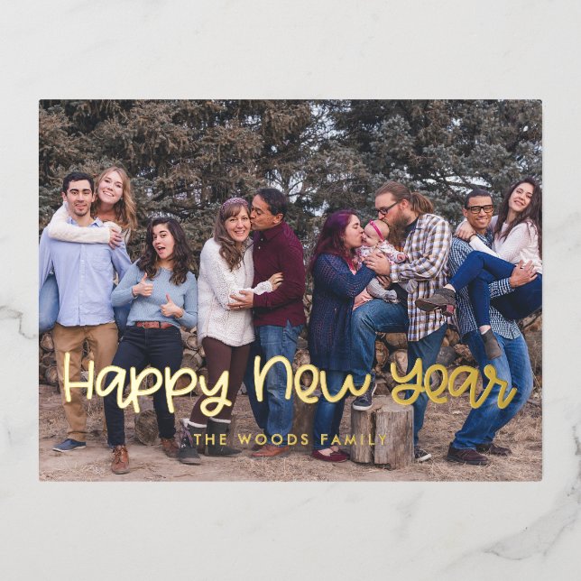Cute Happy New Year photo Foil Holiday Postcard (Front)