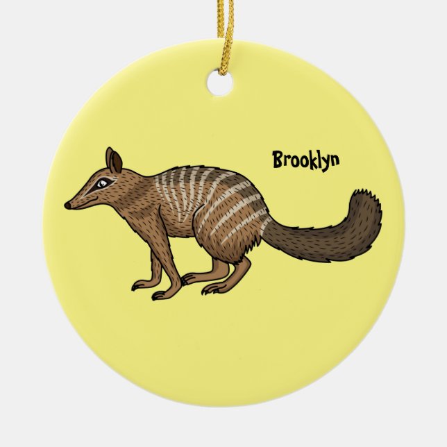 Cute happy numbat cartoon illustration ceramic tree decoration (Front)
