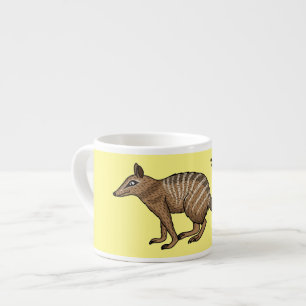 Cute happy numbat cartoon illustration espresso cup
