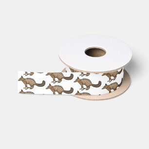 Cute happy numbat cartoon illustration satin ribbon