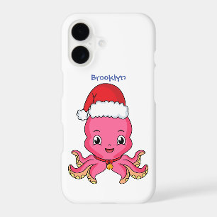 Cute happy octopus wearing Christmas hat cartoon