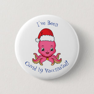 Cute happy octopus wearing Christmas hat cartoon 6 Cm Round Badge