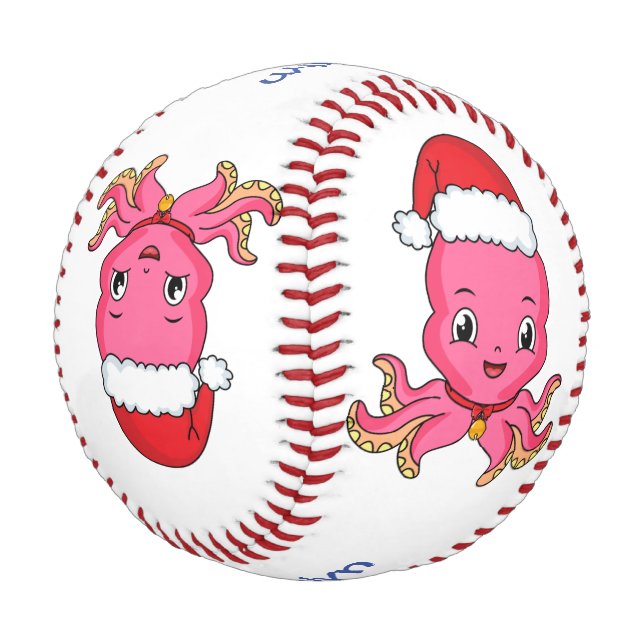 Cute happy octopus wearing Christmas hat cartoon Baseball (Angled)