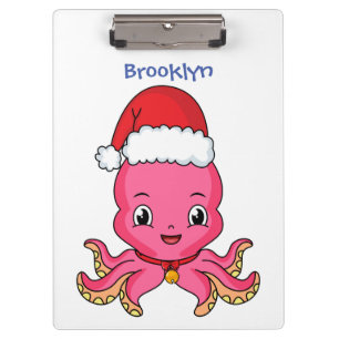 Cute happy octopus wearing Christmas hat cartoon Clipboard