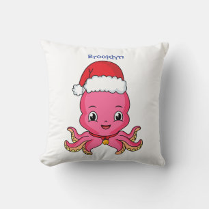 Cute happy octopus wearing Christmas hat cartoon Cushion