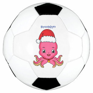 Cute happy octopus wearing Christmas hat cartoon Football