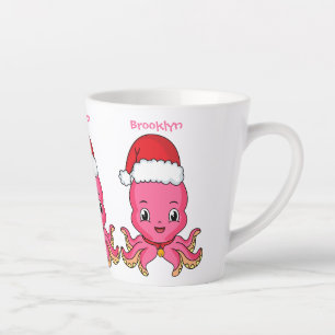 Cute happy octopus wearing Christmas hat cartoon Latte Mug