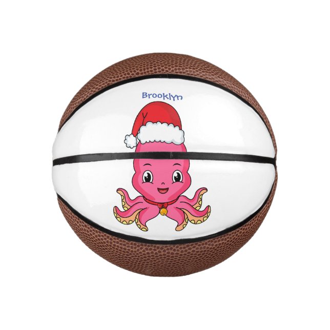 Cute happy octopus wearing Christmas hat cartoon Mini Basketball (Front)