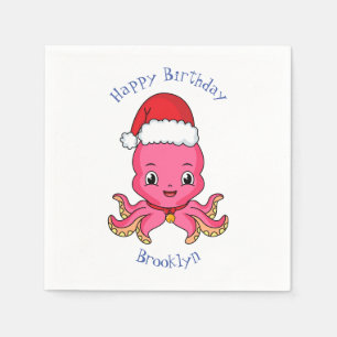 Cute happy octopus wearing Christmas hat cartoon Napkin