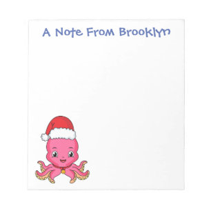 Cute happy octopus wearing Christmas hat cartoon Notepad