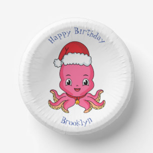 Cute happy octopus wearing Christmas hat cartoon Paper Plate