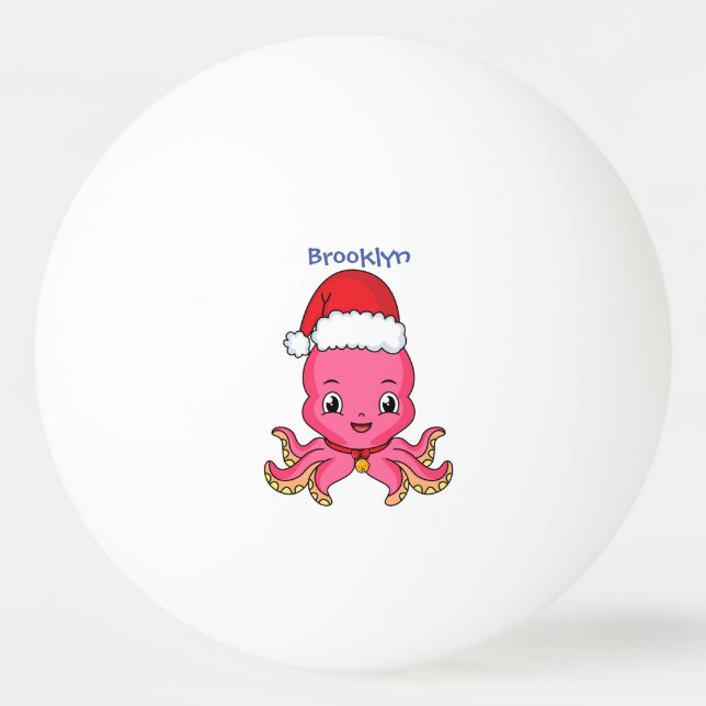 Cute happy octopus wearing Christmas hat cartoon Ping Pong Ball (Front)
