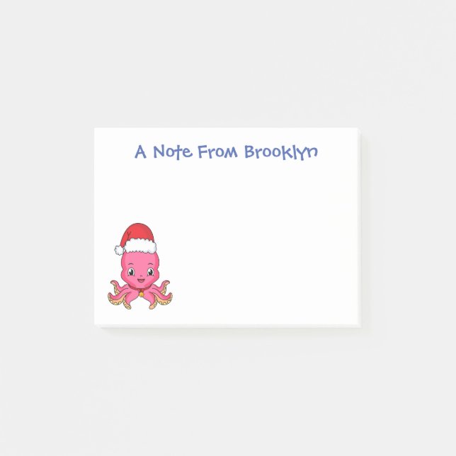 Cute happy octopus wearing Christmas hat cartoon Post-it Notes (Front)