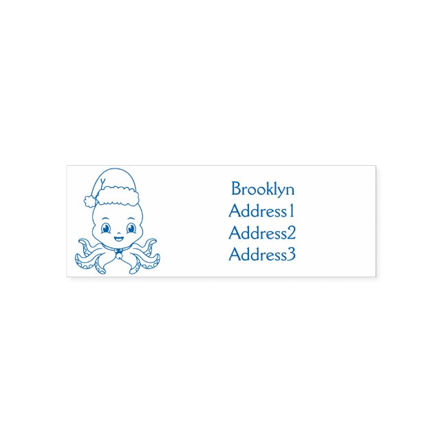 Cute happy octopus wearing Christmas hat cartoon Self-inking Stamp (Design)