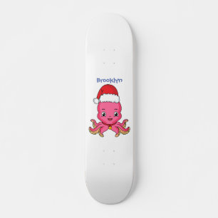 Cute happy octopus wearing Christmas hat cartoon Skateboard