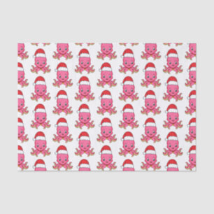 Cute happy octopus wearing Christmas hat cartoon Tissue Paper