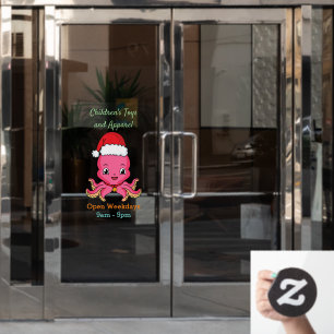 Cute happy octopus wearing Christmas hat cartoon Window Cling
