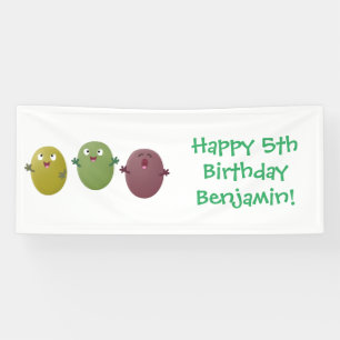Cute happy olives singing cartoon banner