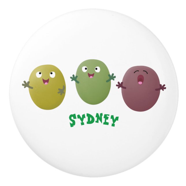 Cute happy olives singing cartoon ceramic knob (Front)