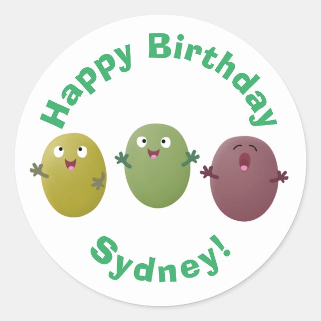 Cute happy olives singing cartoon classic round st sticker (Front)