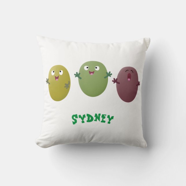 Cute happy olives singing cartoon cushion (Front)