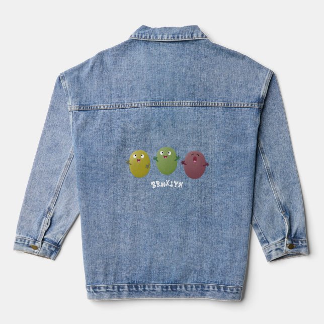 Cute happy olives singing cartoon denim jacket (Back)