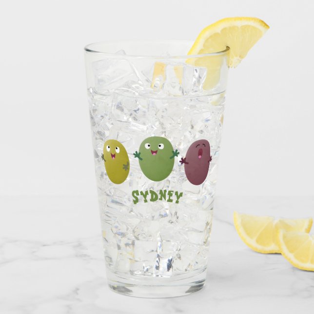 Cute happy olives singing cartoon glass (Back Ice)