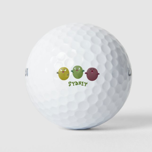 Cute happy olives singing cartoon golf balls (Front)