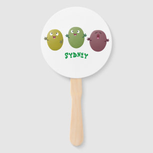 Cute happy olives singing cartoon hand fan
