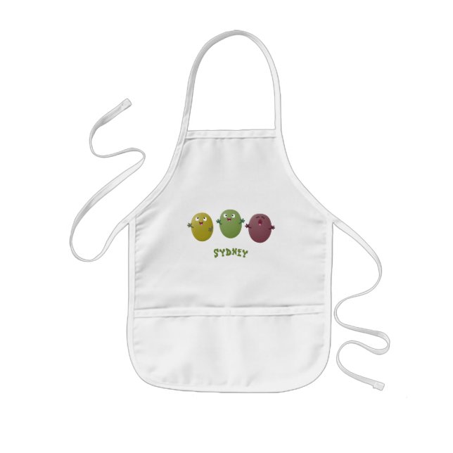 Cute happy olives singing cartoon kids apron (Front)